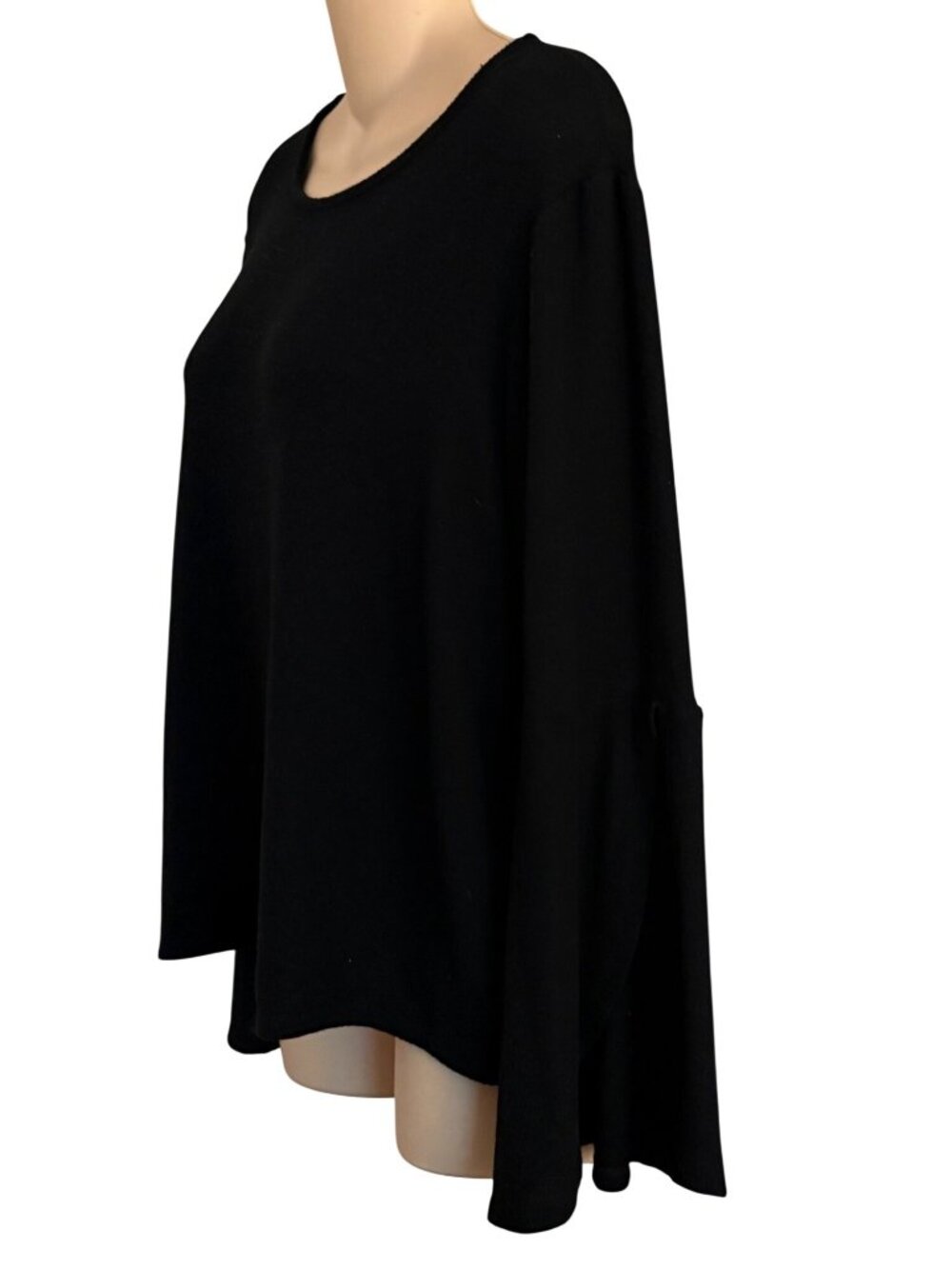 Lord & Taylor Black Bell Sleeve Top Large Whimsigoth Back Zip Flowy Viscose - Picture 9 of 9